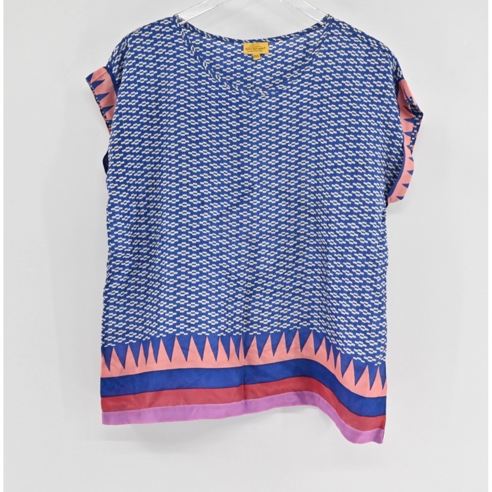 Roberta Roller Rabbit Dolman Blouse Top Womens Size XS Blue Geometric Boho Silk